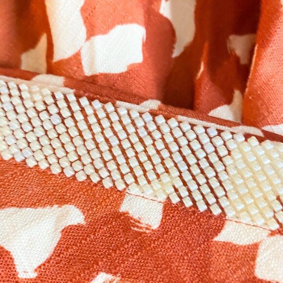 Zara Geometric Print Beaded Waistline A line Linen Maxi Skirt XS - Picture 4 of 5